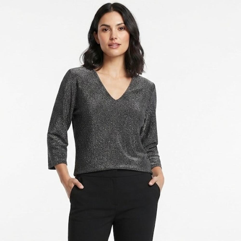 West End Metallic Charcoal Grey Shimmer Top Plus Size XL